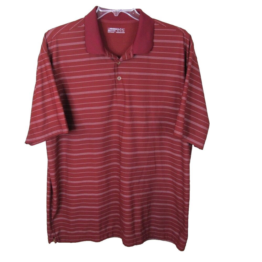 Nike Golf Dri Fit Short Sleeve Polo Shirt Men's 2XL XXL Red Striped Polyester